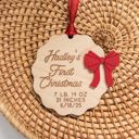 Personalized Baby’s First Christmas Ornament 2025 – Custom Name, Birth Stats, Red Bow – Handmade Wood Keepsake – New Baby Gift – OBX Made