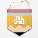  Personalized Teacher Pencil Sign – Hand-Painted Birch Wood – Custom Classroom Door Hanger – OBX Handmade
