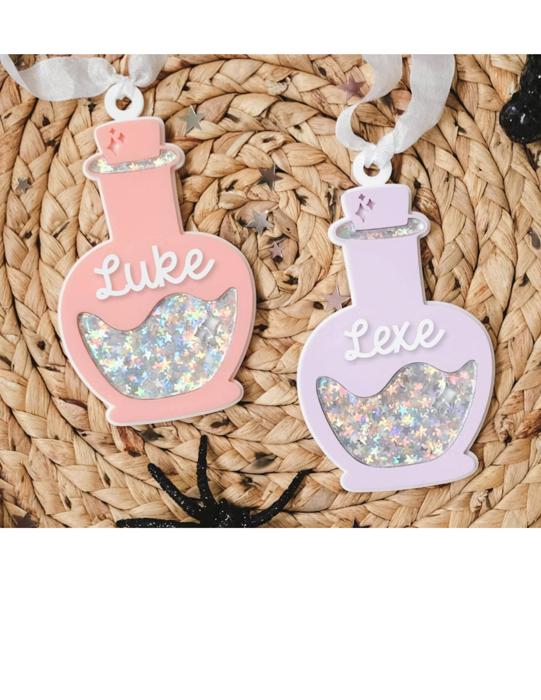 Personalized Halloween Potion Bag Tag | Custom Acrylic Backpack Tag | Vintage Potion Bottle Name Tag | Trick or Treat Bag Charm | Personalized Halloween Gift