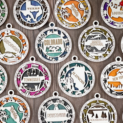 Handmade State Pride Ornaments and Car Charms 