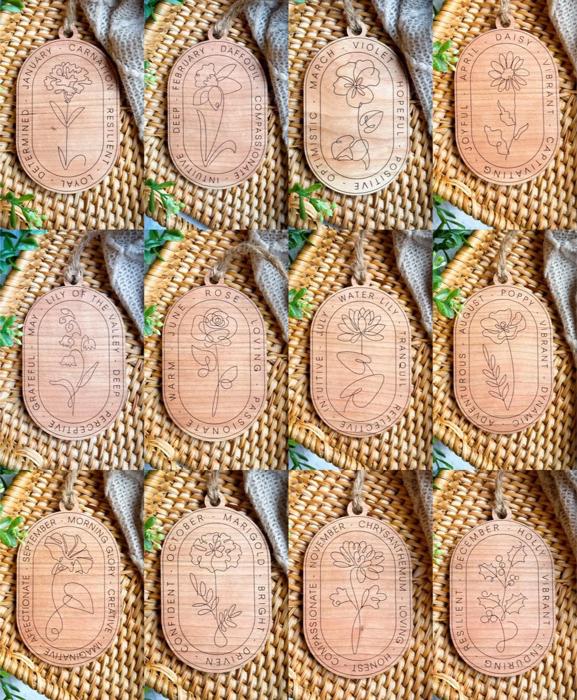 Birth Month Flower Engraved Wood Ornaments – Keepsake Gift