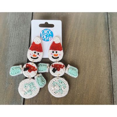 Snowman Seed Beaded Earrings