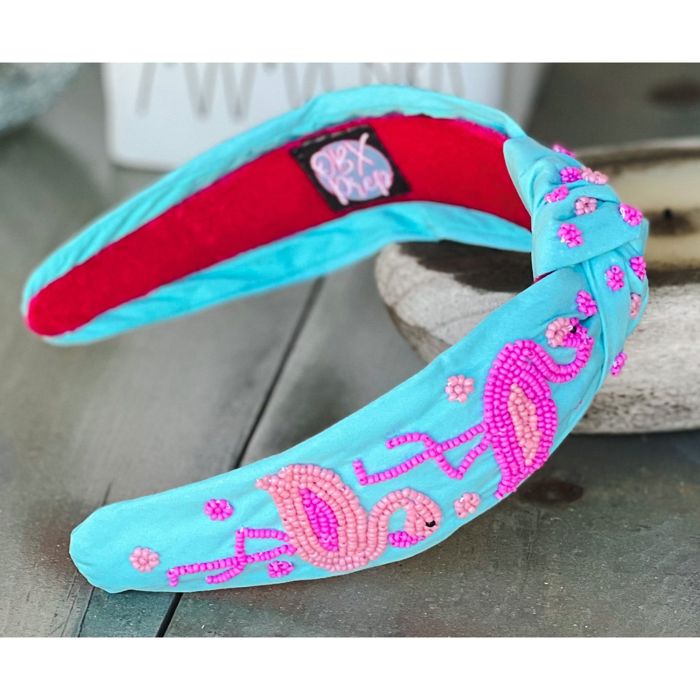 Flamingo Seed Beaded Top Knot Headband – Hand Sewn Summer Hair Accessory