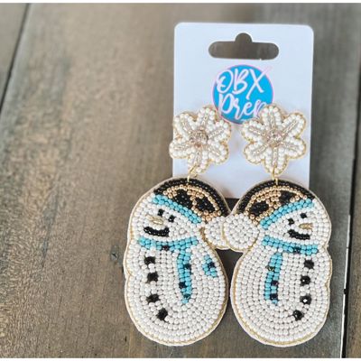 Snowman Seed Beaded Earrings