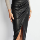  Womens Faux Leather Midi Skirt