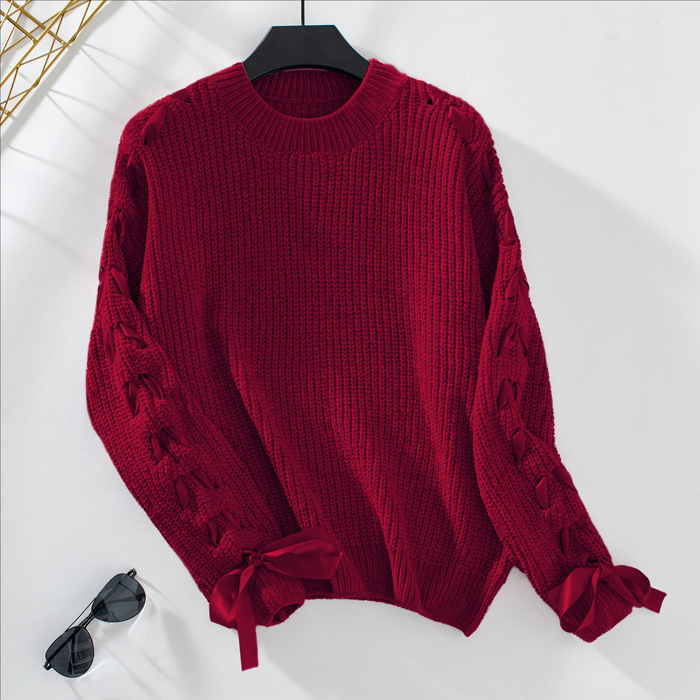 Women Sweater with Arm Lace Up