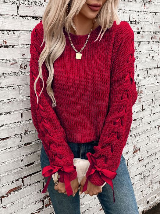Women Sweater with Arm Lace Up