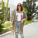  Leopard Fringe Swimwear Kimono