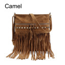 Camel Rivet Tassel Crossbody Bag