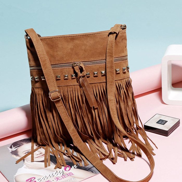 Rivet Tassel Crossbody Bag
