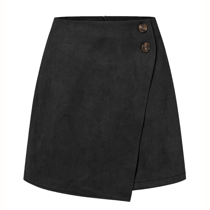 High Waist Zipper Button Solid Color A-Line Skirt
