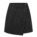 Black Small High Waist Zipper Button Solid Color A-Line Skirt