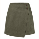 Green Small High Waist Zipper Button Solid Color A-Line Skirt