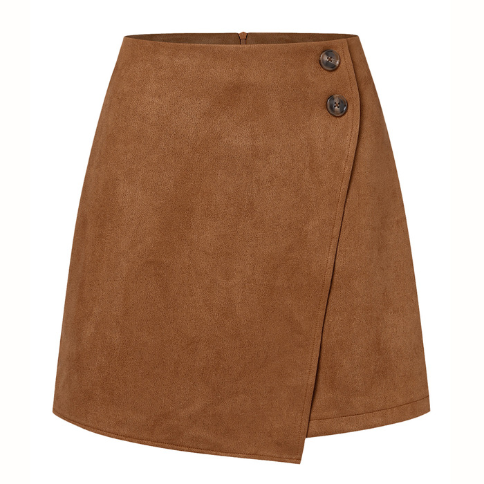 High Waist Zipper Button Solid Color A-Line Skirt