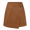 Khaki Small High Waist Zipper Button Solid Color A-Line Skirt
