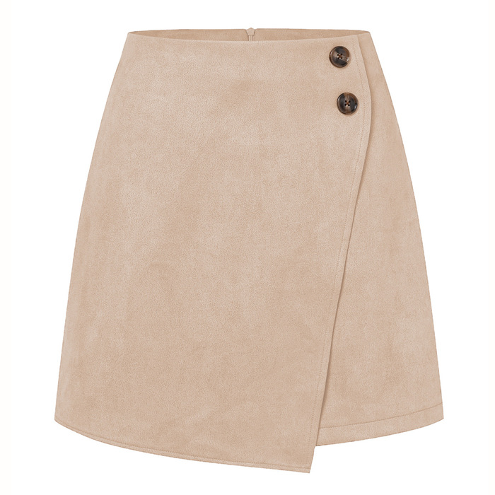 High Waist Zipper Button Solid Color A-Line Skirt