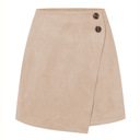 Beige Small High Waist Zipper Button Solid Color A-Line Skirt