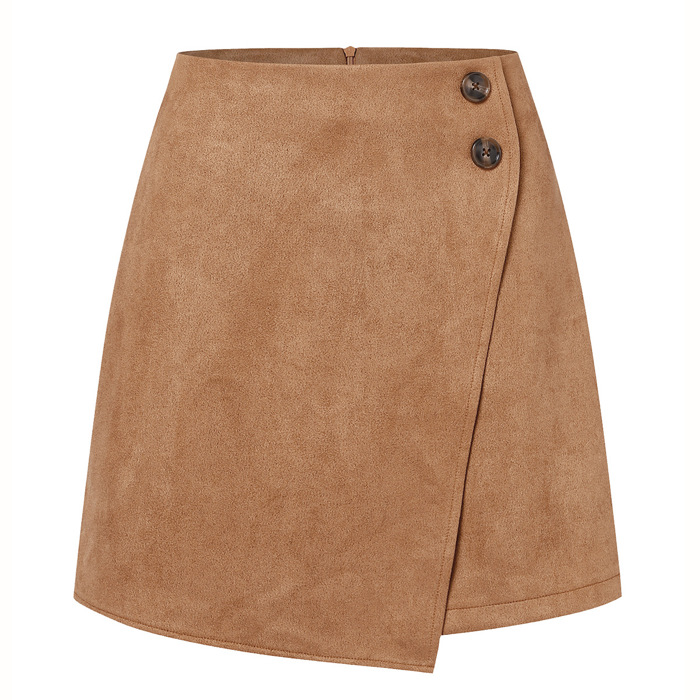High Waist Zipper Button Solid Color A-Line Skirt