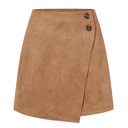 Camel Small High Waist Zipper Button Solid Color A-Line Skirt