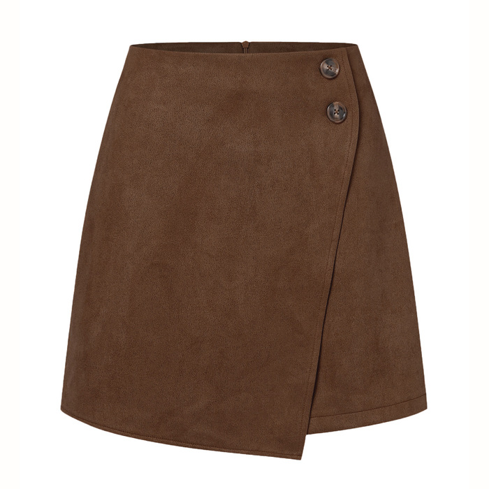 High Waist Zipper Button Solid Color A-Line Skirt