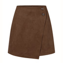 Brown Small High Waist Zipper Button Solid Color A-Line Skirt