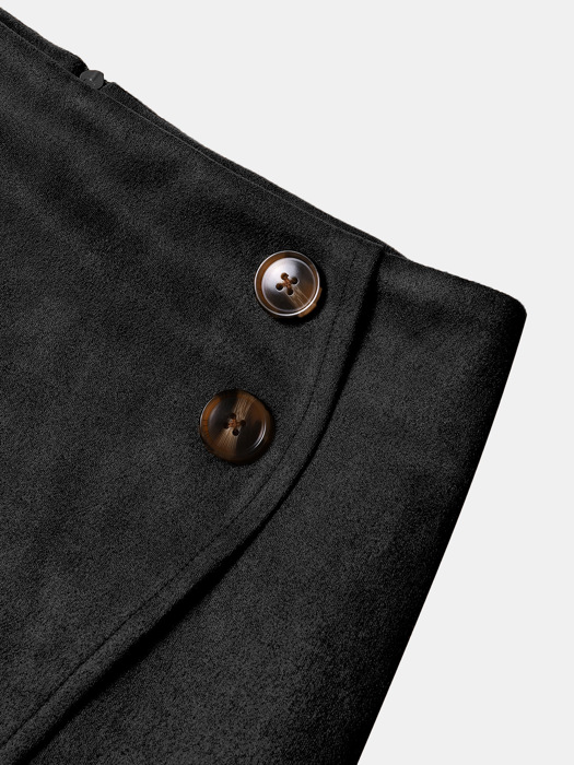 High Waist Zipper Button Solid Color A-Line Skirt