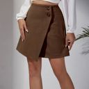  High Waist Zipper Button Solid Color A-Line Skirt
