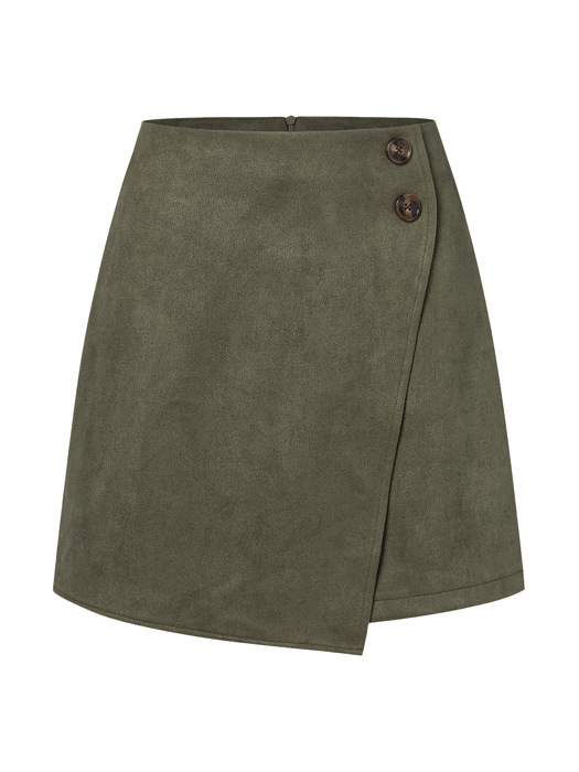High Waist Zipper Button Solid Color A-Line Skirt