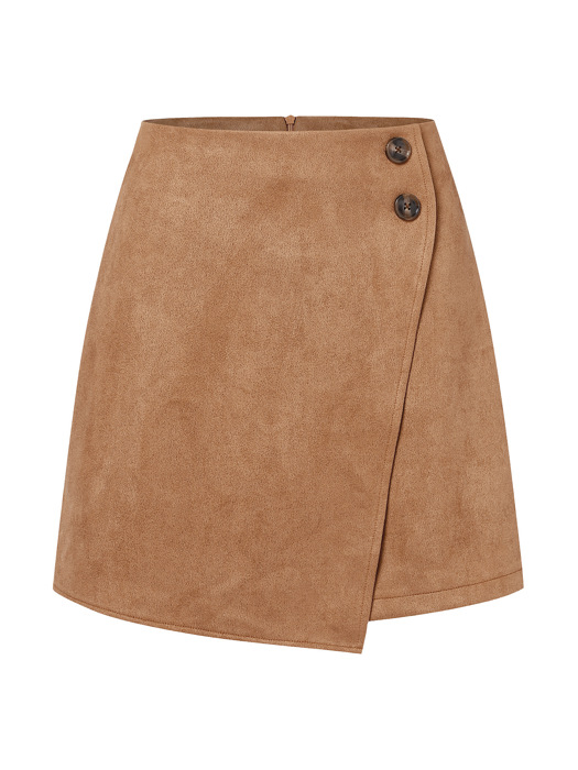 High Waist Zipper Button Solid Color A-Line Skirt
