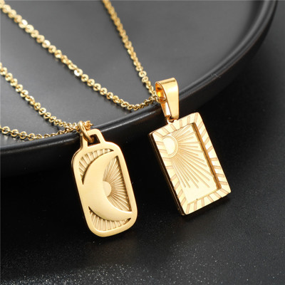 Square Sun Moon Pendant Necklaces
