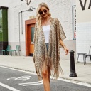  Leopard Fringe Swimwear Kimono