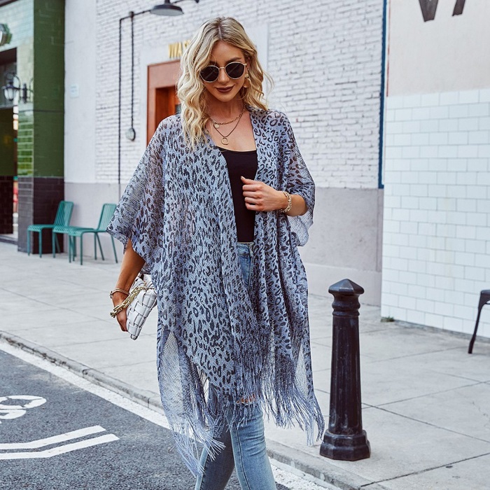 Leopard Fringe Swimwear Kimono
