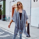 Gray Leopard Fringe Swimwear Kimono