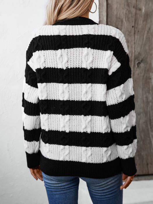 Striped Round Neck Long Sleeve Sweater