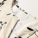  Khaki Botanical Floral Print Split Neck Long Sleeve Blouse