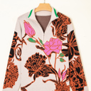  Khaki Floral Pattern Knit Quarter Zip Stand Neck Sweater