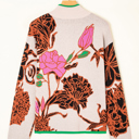  Khaki Floral Pattern Knit Quarter Zip Stand Neck Sweater