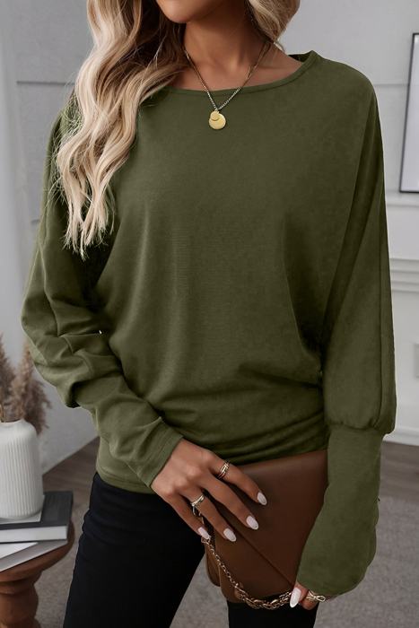 Green Extended Cuffs Long Sleeve Top