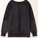  Solid Waffle Knit Patchwork Raglan Sleeve Sweatshirt