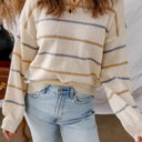  Multicolour Ribbed Edge Drop Shoulder Sweater