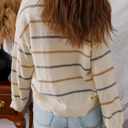  Multicolour Ribbed Edge Drop Shoulder Sweater