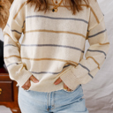  Multicolour Ribbed Edge Drop Shoulder Sweater
