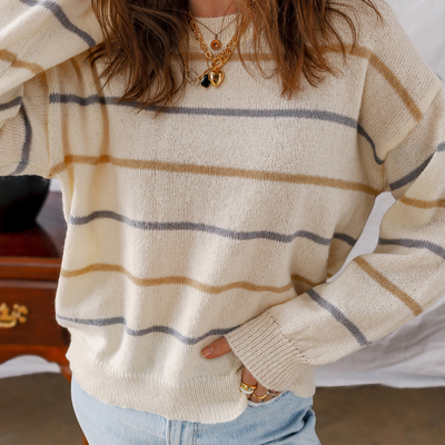 Multicolour Ribbed Edge Drop Shoulder Sweater