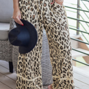  Khaki Leopard Wide Leg Cropped Pocket Pants