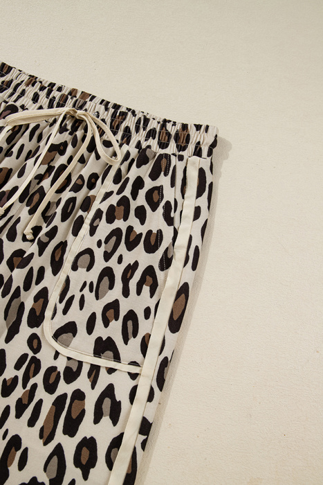 Khaki Leopard Wide Leg Cropped Pocket Pants