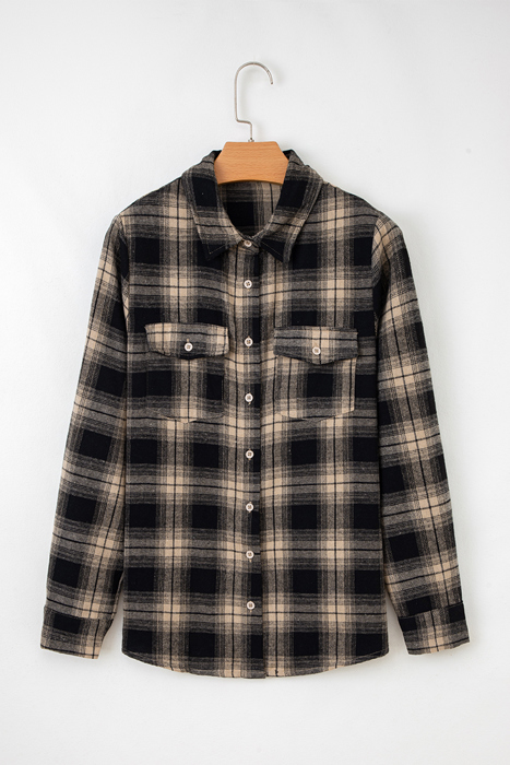Multicolor Retro Plaid Double Flap Pocket Brushed Shacket
