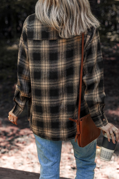 Multicolor Retro Plaid Double Flap Pocket Brushed Shacket