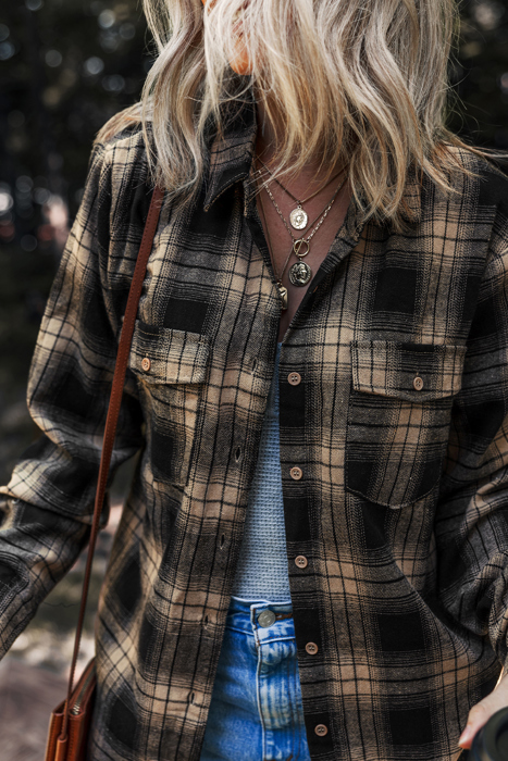 Multicolor Retro Plaid Double Flap Pocket Brushed Shacket