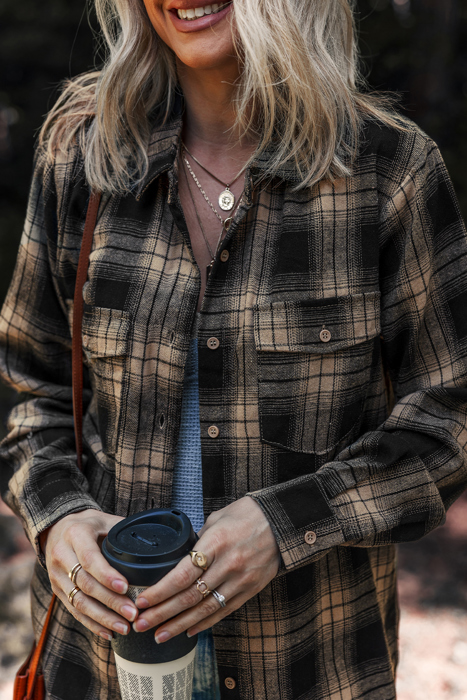 Multicolor Retro Plaid Double Flap Pocket Brushed Shacket