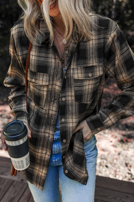 Multicolor Retro Plaid Double Flap Pocket Brushed Shacket